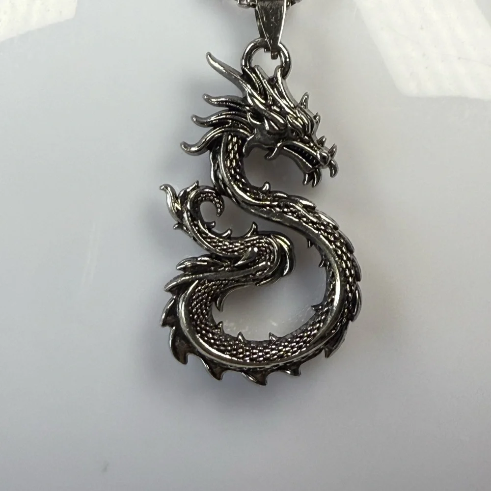Silver Dragon Pendant Necklace